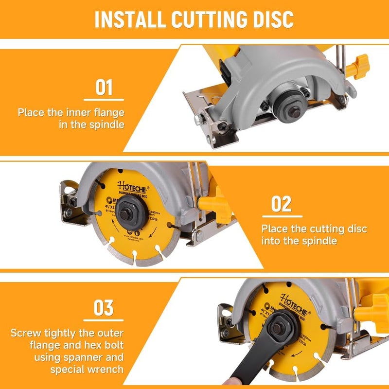 HOTECHE 4-3/8-Inch Dry/Wet Masonry&Tile Saw 1300W Electric Cutter for Stone, Ceramic and Marble Cutting(Tool Only) - Image 5